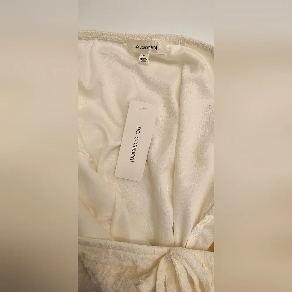No Comment White Smocked Puff Sleeve Midi Dress – Size M NWT